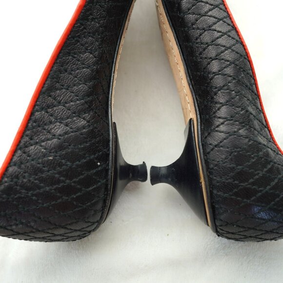 Kate Spade Quilted Leather Kitten Heel Ballet Pumps 7.5M Black Red Trim - Picture 9 of 16